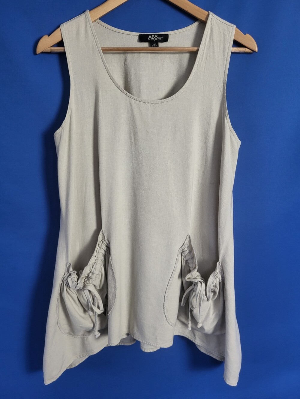 ABS by Allen Schwartz Med/Large Linen Tunic Beige Pockets Boho Lagenlook